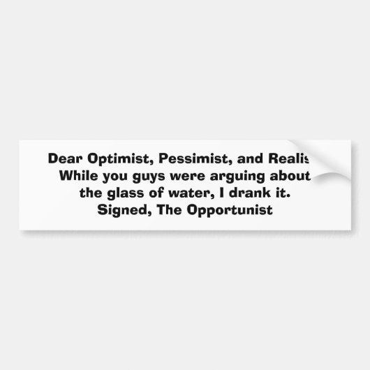 KRW der Opportunist und das Glas des Wasser-Witzes Autoaufkleber (Vorne)