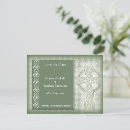 KRW Elegant Celtic Cross Irish Save the Date (Stehend Vorderseite)