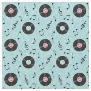KRW Hellblauer Retro-Schallplatten-Musikstoff Stoff