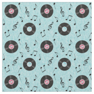 KRW Hellblauer Retro-Schallplatten-Musikstoff Stoff