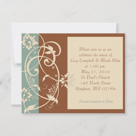 KRW Moderne Braun- und Blumenhochzeit Einladung (Vorderseite)