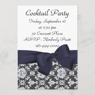 KRW Navy Blue Damask Cocktail Party Einladung