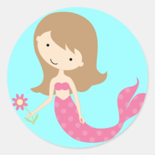 KRW Niedlich Pink Mermaid Runder Aufkleber