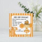 KRW Orange Cheerleader Birthday Party Einladung (Stehend Vorderseite)