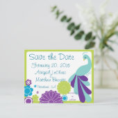 KRW Peacock Floral Custom Save the Date (Stehend Vorderseite)