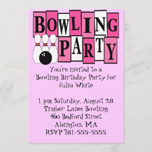 KRW Pink Bowling Birthday Party Einladung