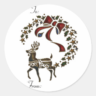 KRW Reindeer Stencil zum und vom Stick auf Tags Runder Aufkleber