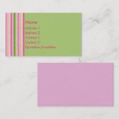 KRW Retro rosa und grüne Streifen-Visitenkarte Visitenkarte (Vorne/Hinten)
