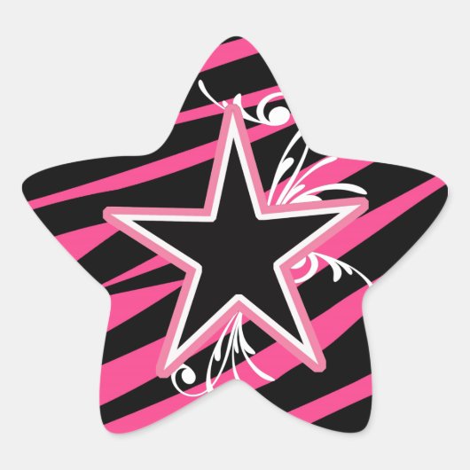 KRW Star und Wirbel Zebra Pink und Schwarz Sticker (Vorderseite)