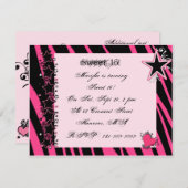 KRW Sweet 16 Pink Zebra Print Heart Stars Geburtst Einladung (Vorne/Hinten)