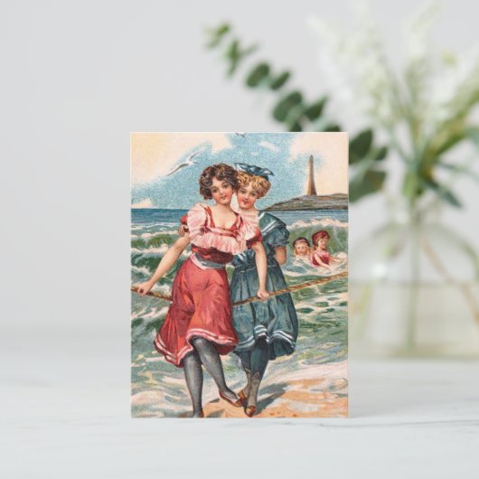 KRW Vintag Beach Illustration Postkarte (Stehend Vorderseite)