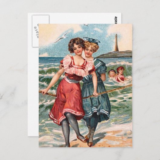 KRW Vintag Beach Illustration Postkarte (Vorne/Hinten)