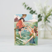 KRW Vintag Beach Illustration Postkarte (Stehend Vorderseite)