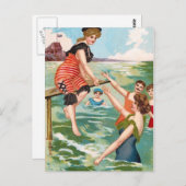 KRW Vintag Beach Illustration Postkarte (Vorne/Hinten)