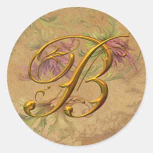 KRW Vintag Floral Gold B Monogram Wedding Siegel Runder Aufkleber