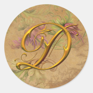 KRW Vintag Floral Gold D Monogram Wedding Siegel Runder Aufkleber