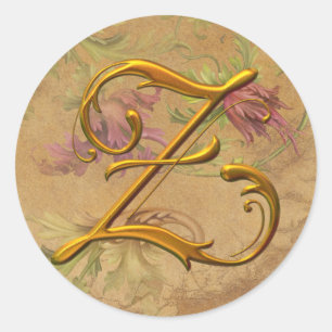 KRW Vintag Floral Gold Z Monogram Wedding Siegel Runder Aufkleber