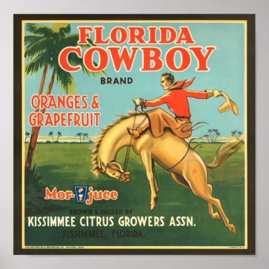 KRW Vintag Florida Cowboy Citrus Fruchtlabel Poster (Vorne)