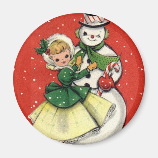 KRW Vintag Girl and Snowman Christmas Magnet (Vorne)