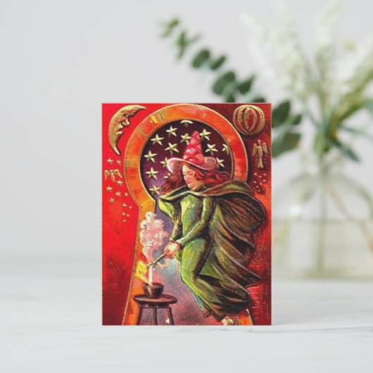 KRW Vintag Halloween Hexe Postkarte (Stehend Vorderseite)