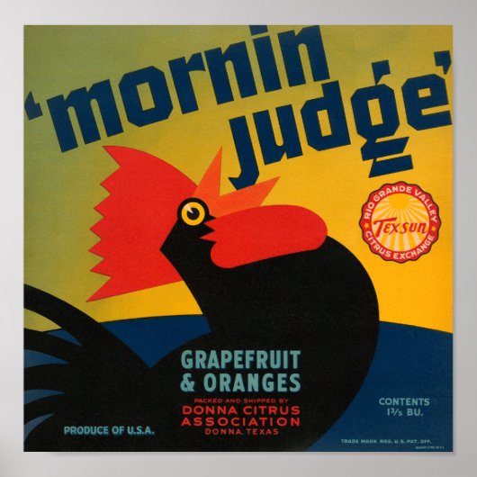 KRW Vintag Morning Judge Rooster Grapefruit Label Poster (Vorne)