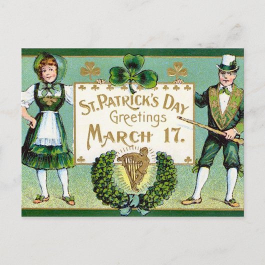 KRW Vintag St Patrick's Day Postkarte (Vorderseite)