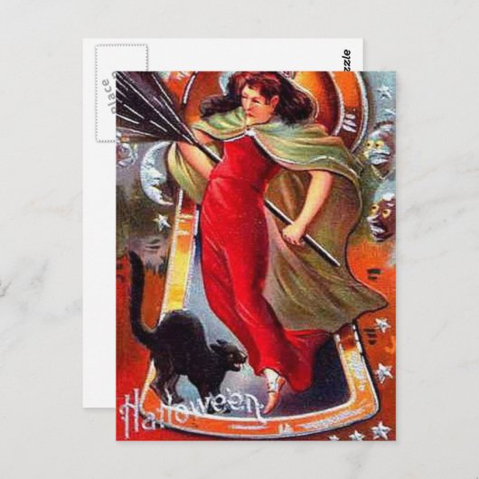 KRW Vintag Tricky Hexenmeister Halloween Postkarte (Vorne/Hinten)