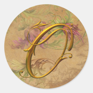 KRW Vintage Blumen Gold O Monogramm Hochzeitsstemp Runder Aufkleber