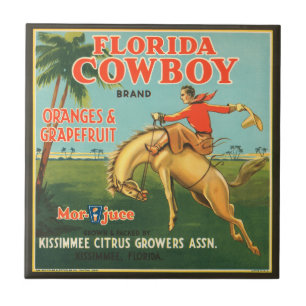 KRW Vintage Florida Cowboy Zitrusfrucht Etikett Fliese