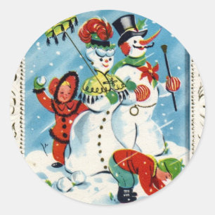 KRW Vintage Kinder beim Spielen Weihnachtssticker Runder Aufkleber