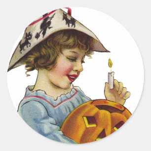 KRW Vintage-Mädchen und Jack O' Lantern Aufkleber