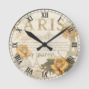KRW Vintage Paris Rosen römische Zahlenuhr Runde Wanduhr