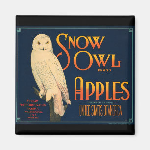 KRW Vintage Schnee-Eule-Äpfel Obstkisten-Etikett M Magnet