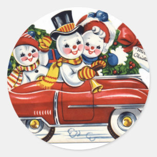 KRW Vintage-Schneemann-Auto-Feiertags-Aufkleber Runder Aufkleber