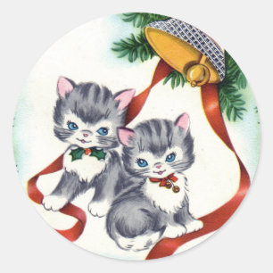 KRW Vintage Süße Kätzchen Weihnachtsaufkleber Runder Aufkleber