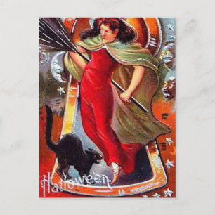 KRW Vintage Tricky Witch Halloween Postkarte