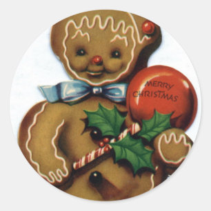 KRW Vintage Weihnachtsmann aus Lebkuchen Feiertags Runder Aufkleber