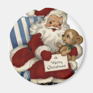 KRW Vintage-Weihnachtsmann und Teddy-Weihnachtsmag Magnet