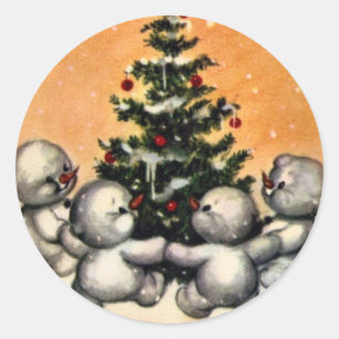 KRW Vintager Snowman-Familien-Weihnachtsaufkleber Runder Aufkleber