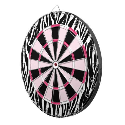 KRWzebra-Schwarzes und rosa Girly Dartboard Dartscheibe (Vorderseite rechts)