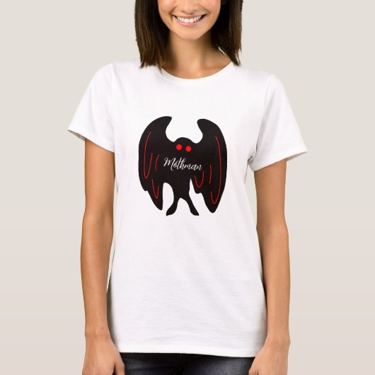 Kryptid Mothman schwarze Flügel, rote Augen T-Shirt (Vorderseite)