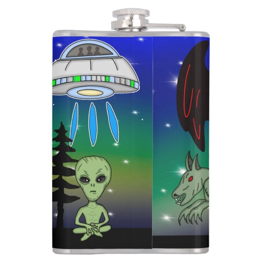 Kryptid, UFO, Big Foot, Chupacabra, Alien Mothman Flachmann (Rückseite)