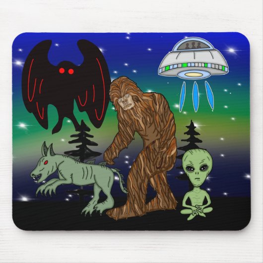 Kryptid, UFO, Big Foot, Chupacabra, Alien Mothman Mousepad (Vorne)