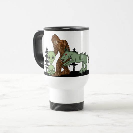 Kryptid, UFO, Big Foot, Chupacabra, Alien Reisebecher (Vorderseite Links)