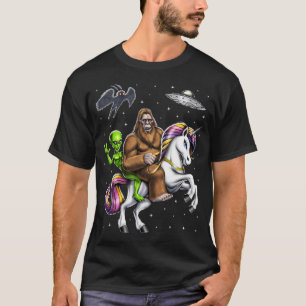 Kryptiden Bigfoot Außerirdischer reitet Einhorn T-Shirt