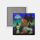 Kryptiden, Bigfoot, Sasquatch, Mothman, Alien, UFO Magnet (Vorderseite/Rückseite)