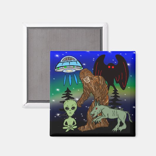 Kryptiden, Bigfoot, Sasquatch, Mothman, Alien, UFO Magnet (Vorderseite/Rückseite)