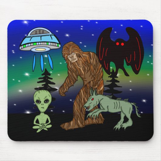 Kryptiden, Bigfoot, Sasquatch, Mothman, Alien, UFO Mousepad (Vorne)
