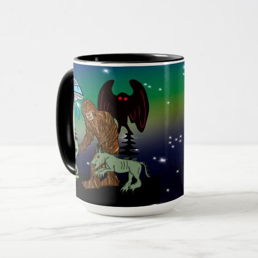 Kryptiden, Bigfoot, Sasquatch, Mothman, Alien, UFO Tasse (Vorderseite Links)