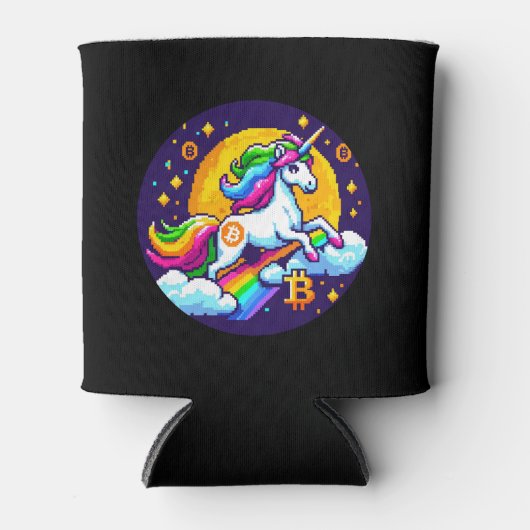 Krypto Magic: 8-Bit-Einhorn mit Bitcoin-Symbol Dosenkühler (Vorderseite)